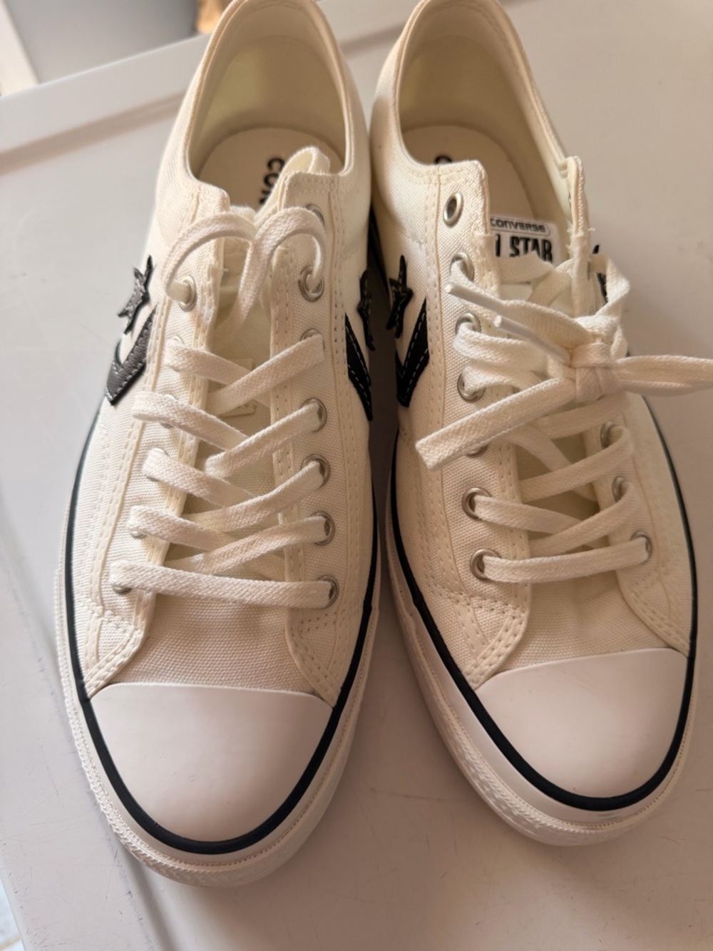 Converse White Canvas Low Top Sneakers with Black Star Chevron - Picture 2 of 4